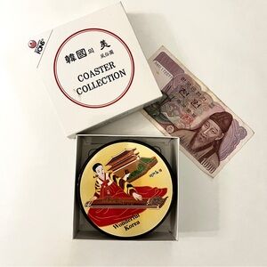 Vibrant colored Korean coaster set of 6 featuring traditional artwork